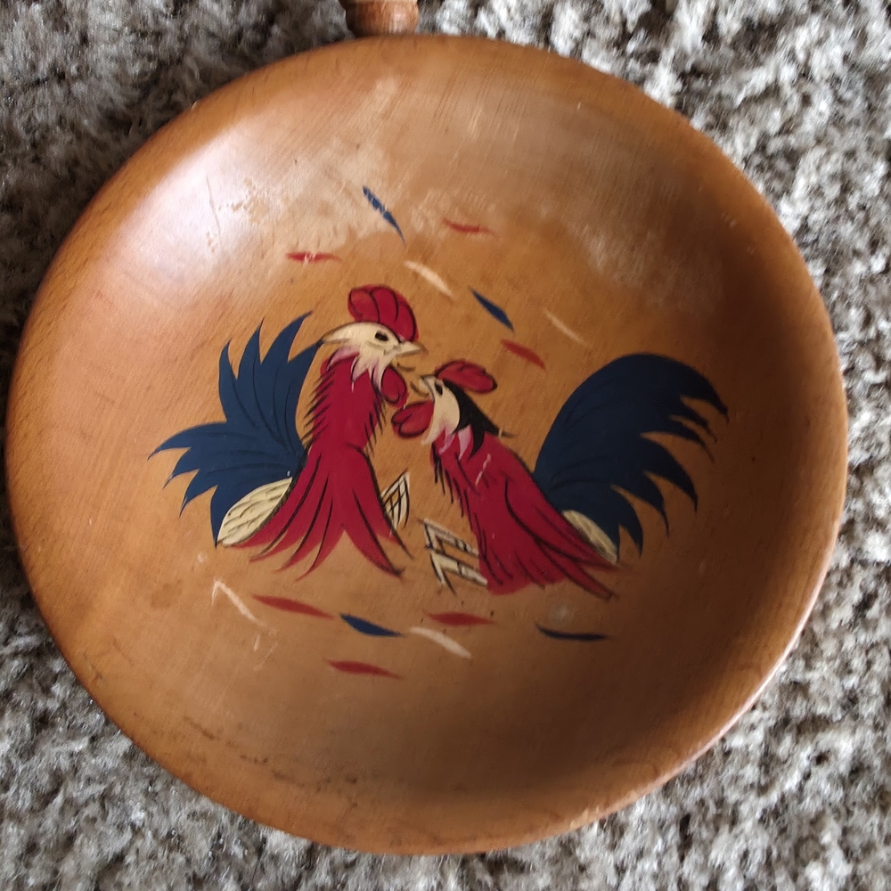 Rustic Rooster Decorative Wooden Bowl - Picture 2 of 6